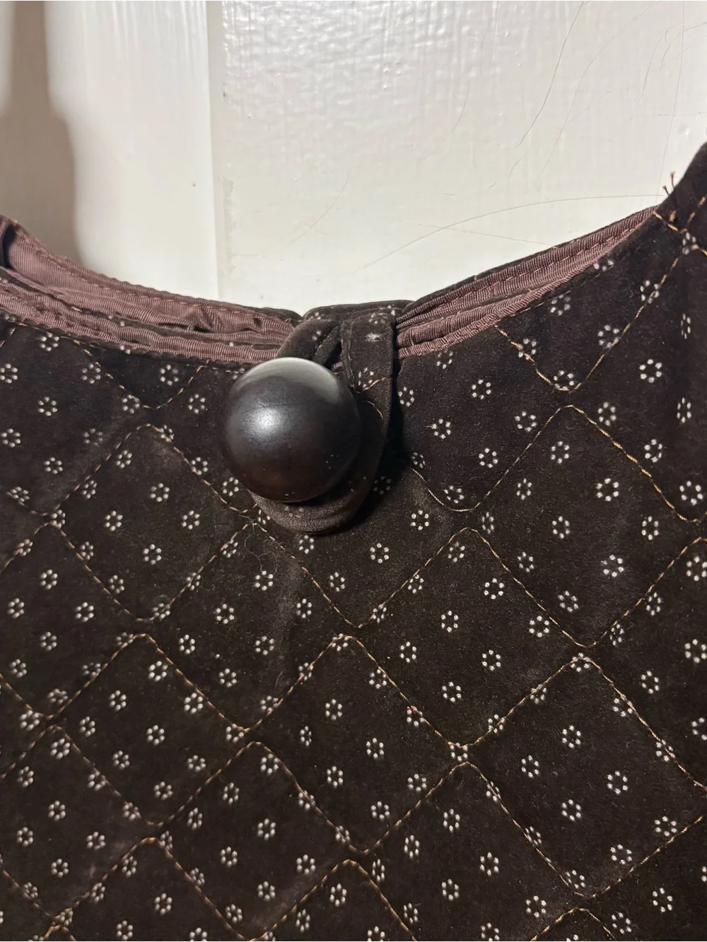 Vintage 90s Brown Quilted Velvet Shoulder Bag Purse